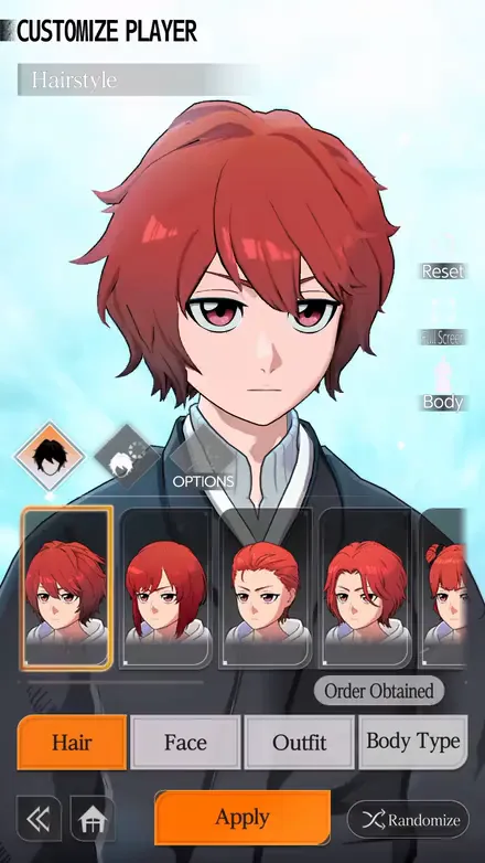 The Soul Reaper character creator in BLEACH Mirrors High, showing hairstyle options